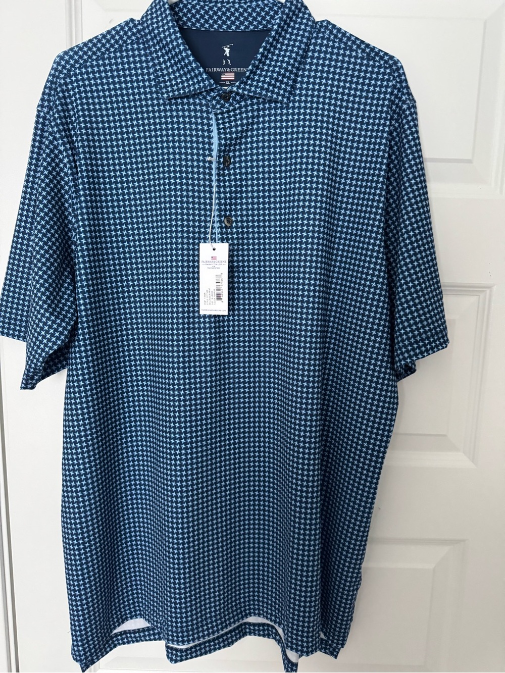 Fairway & Greene Blue Geometric Print Polo